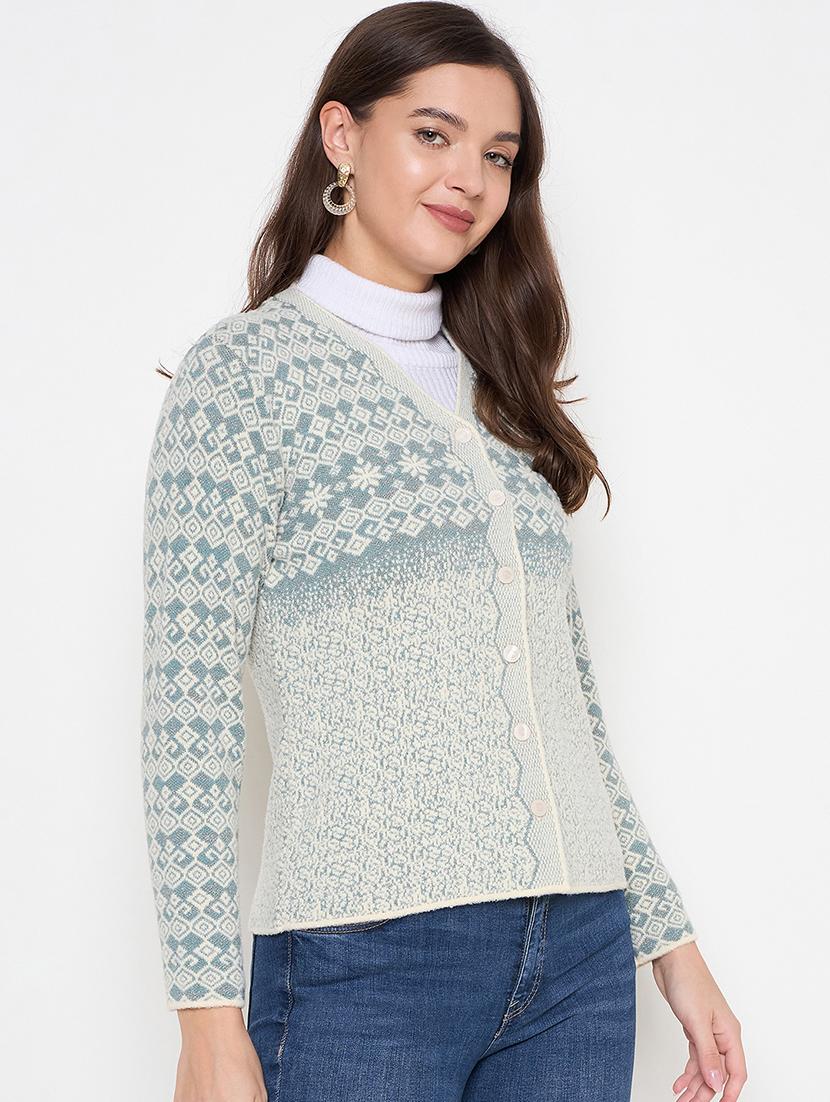 women self design long sleeves cardigan - 21620838 - Standard Image - 1
