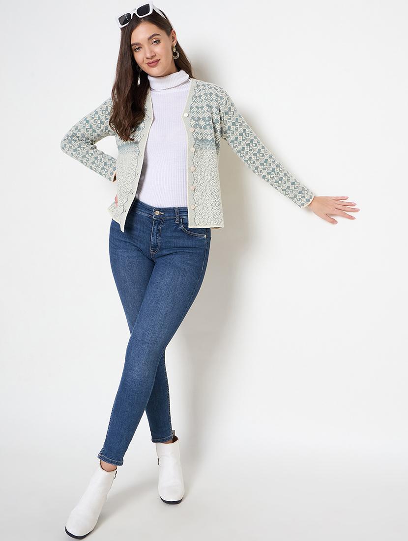 women self design long sleeves cardigan - 21620838 - Standard Image - 4