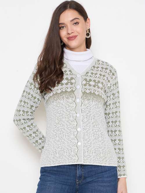 women self design neo mint woolen cardigan - 21620840 -  Standard Image - 0