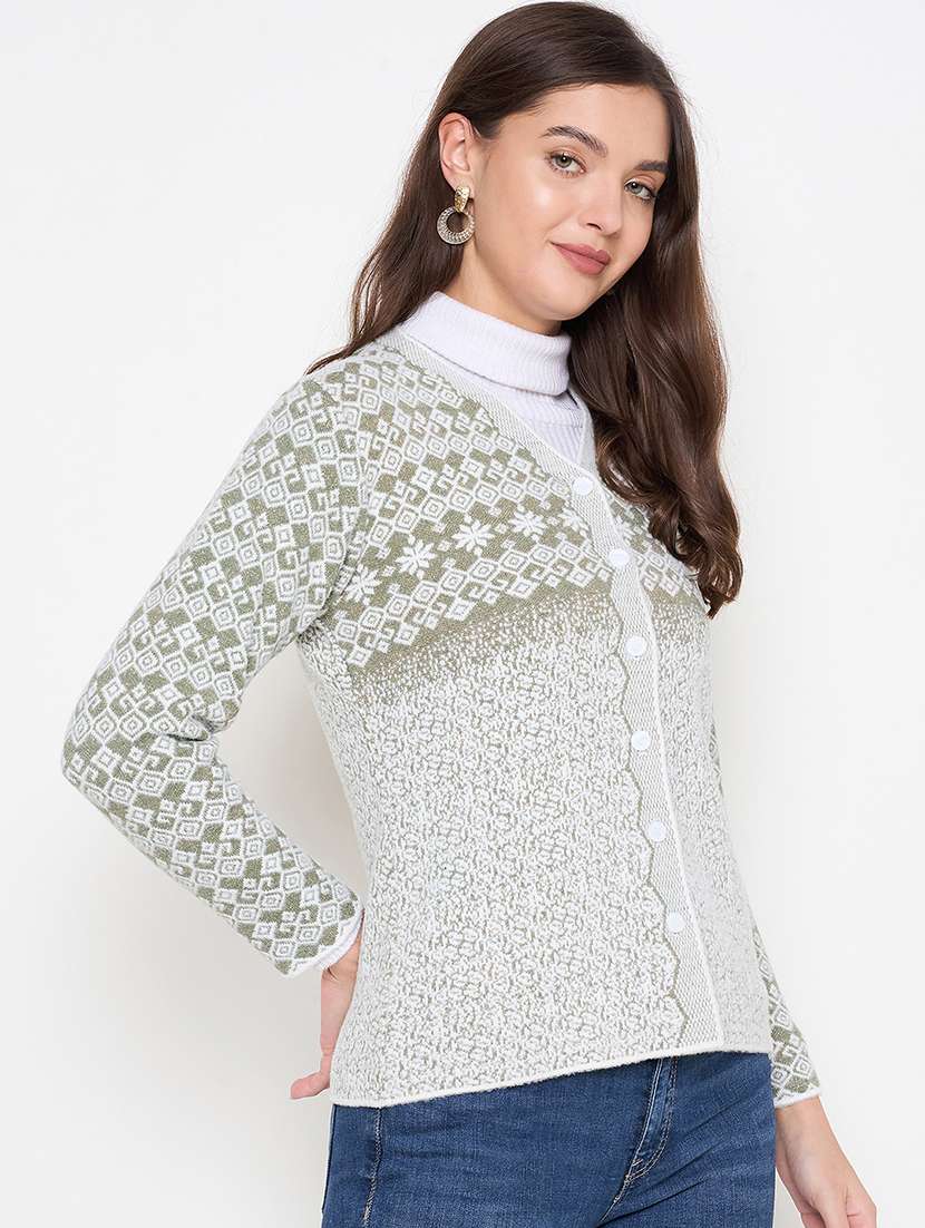 women self design neo mint woolen cardigan - 21620840 -  Standard Image - 1