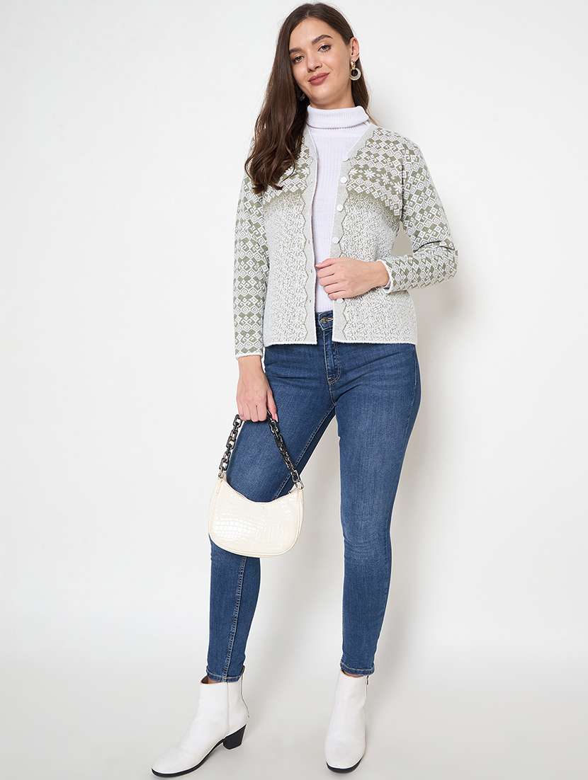 women self design neo mint woolen cardigan - 21620840 - Standard Image - 4