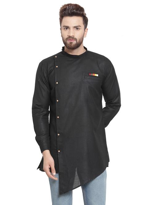 men overlap neck solid asymmetric kurta - 21620906 - Standard Image - 0
