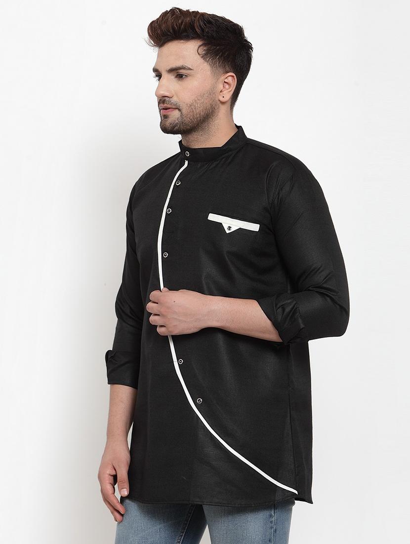 men mandarin neck solid short kurta - 21620912 -  Standard Image - 1