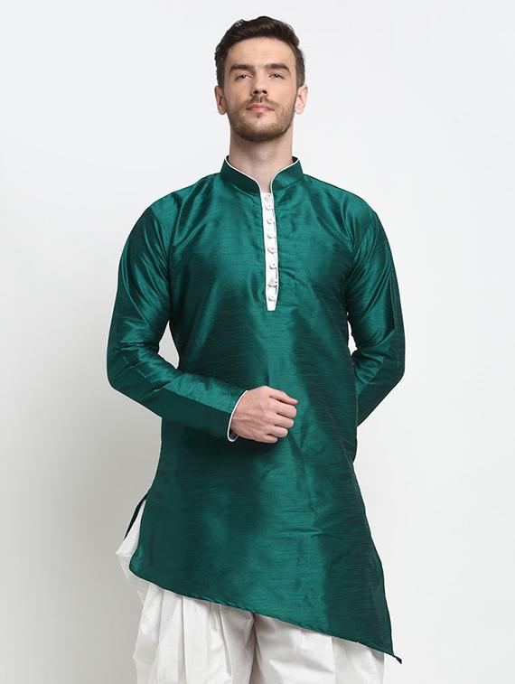 men mandarin neck solid asymmetric kurta - 21620958 -  Zoom Image - 0