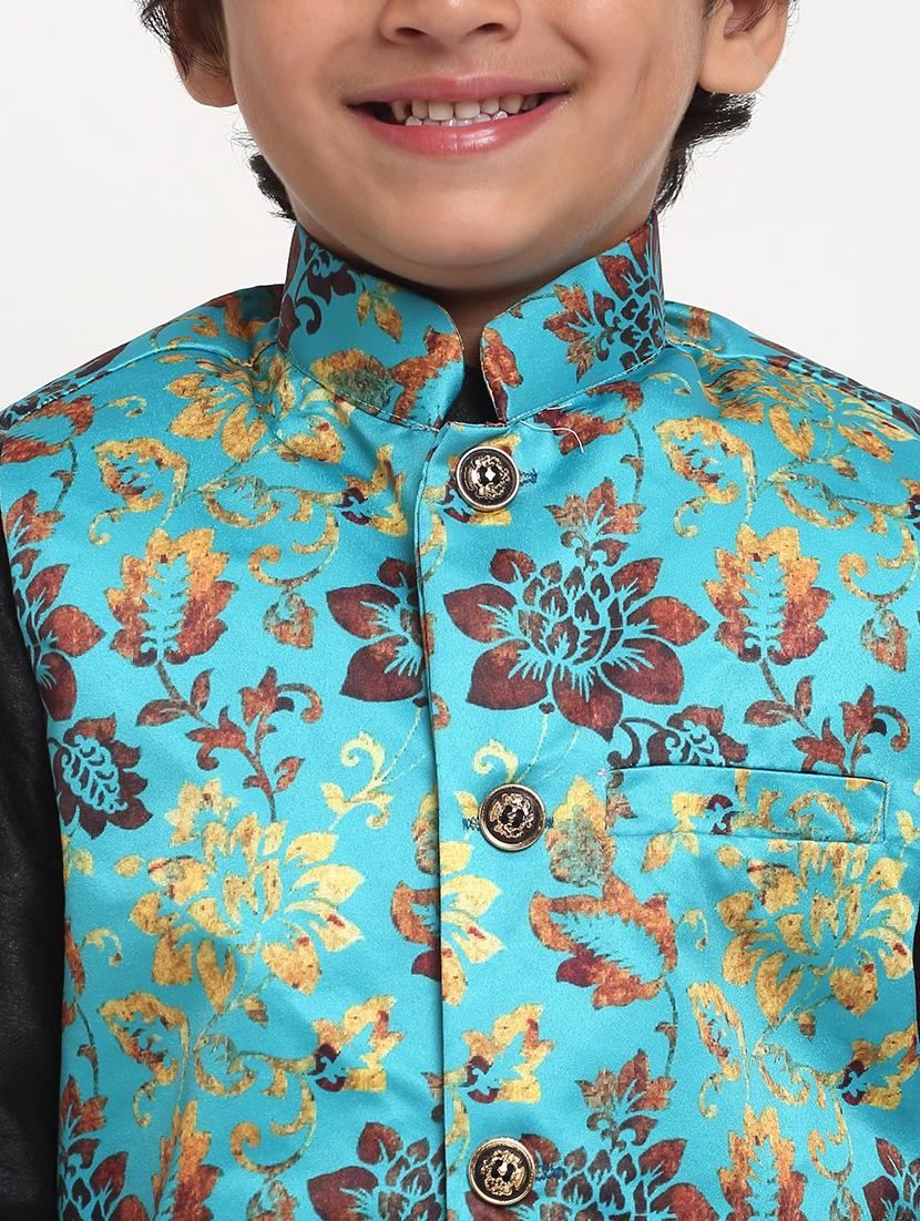 kids floral mandarin neck nehru jacket - 21621039 - Standard Image - 4