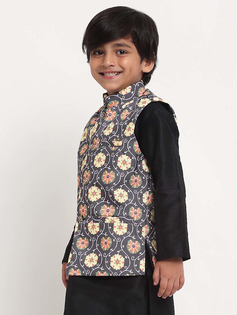 boys mandarin neck printed nehru jacket - 21621041 - Standard Image - 1