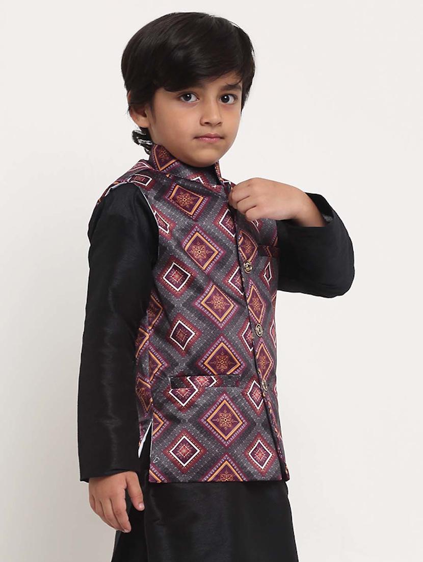 boys mandarin neck printed nehru jacket - 21621042 - Standard Image - 1