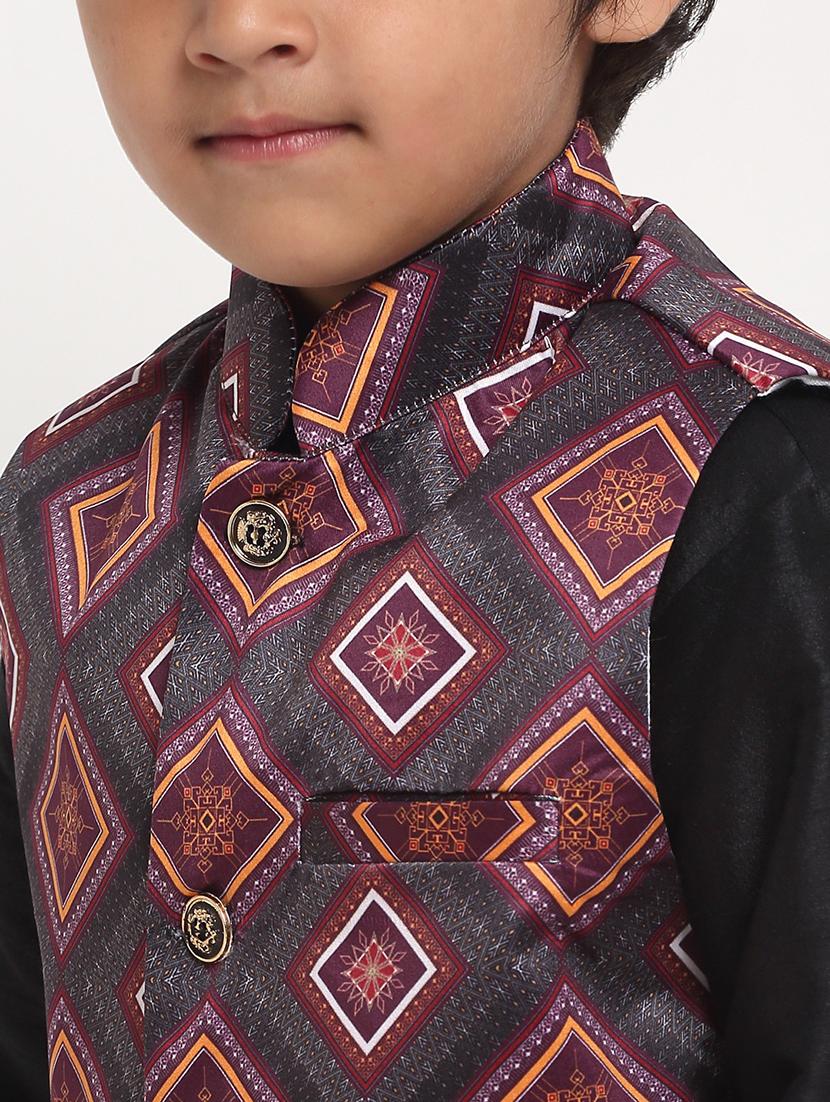 boys mandarin neck printed nehru jacket - 21621042 - Standard Image - 4