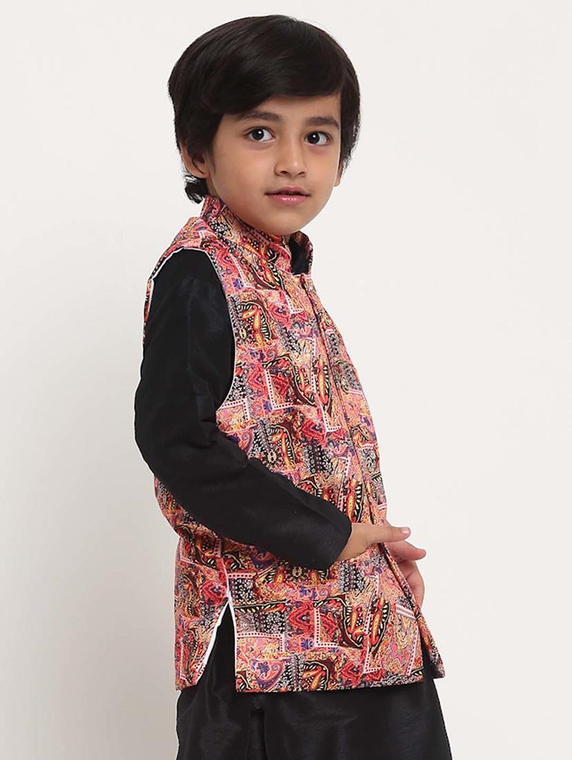 boys mandarin neck printed nehru jacket - 21621043 - Standard Image - 1