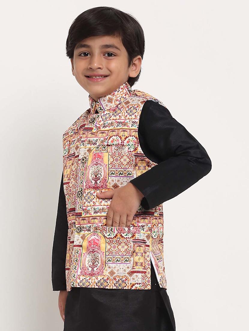 boys mandarin neck printed nehru jacket - 21621044 -  Standard Image - 1