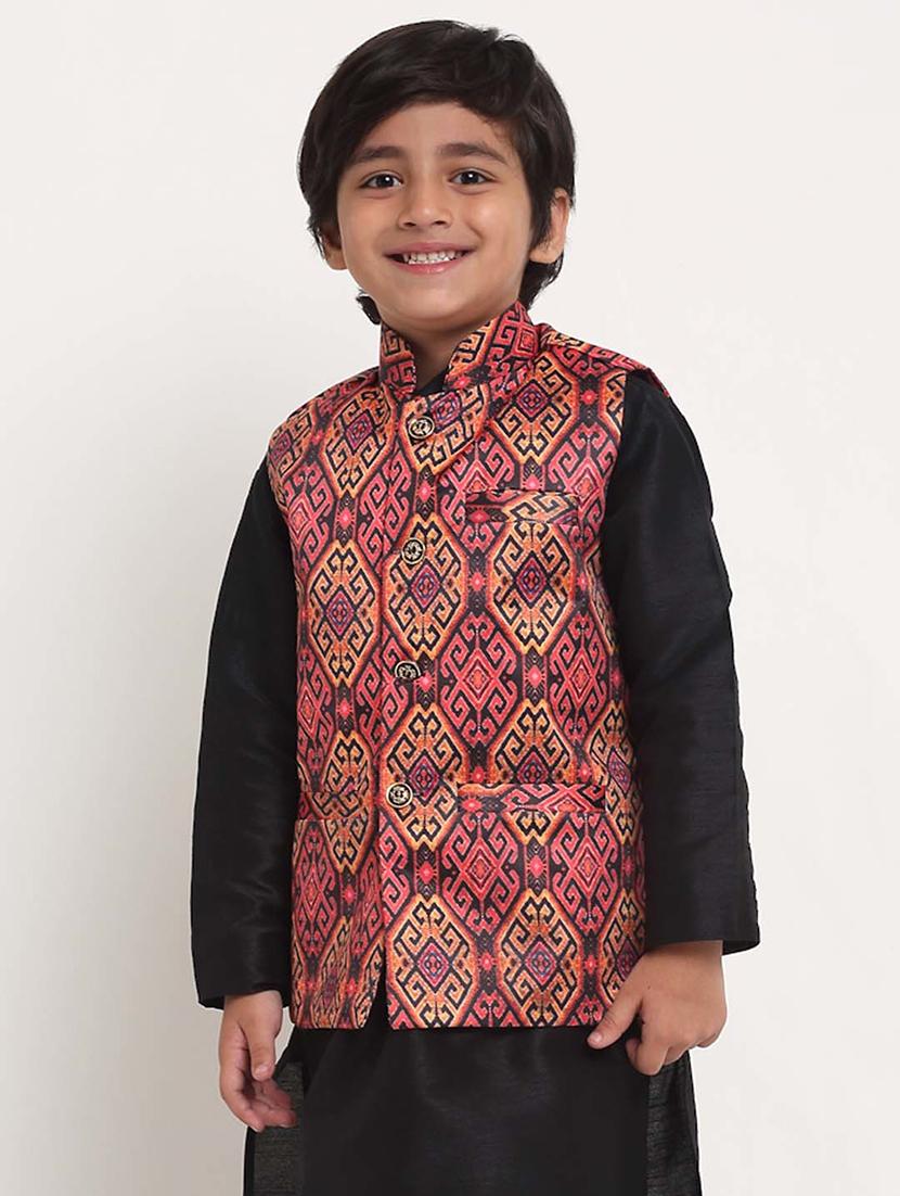 kids printed mandarin neck nehru jacket - 21621045 - Standard Image - 1