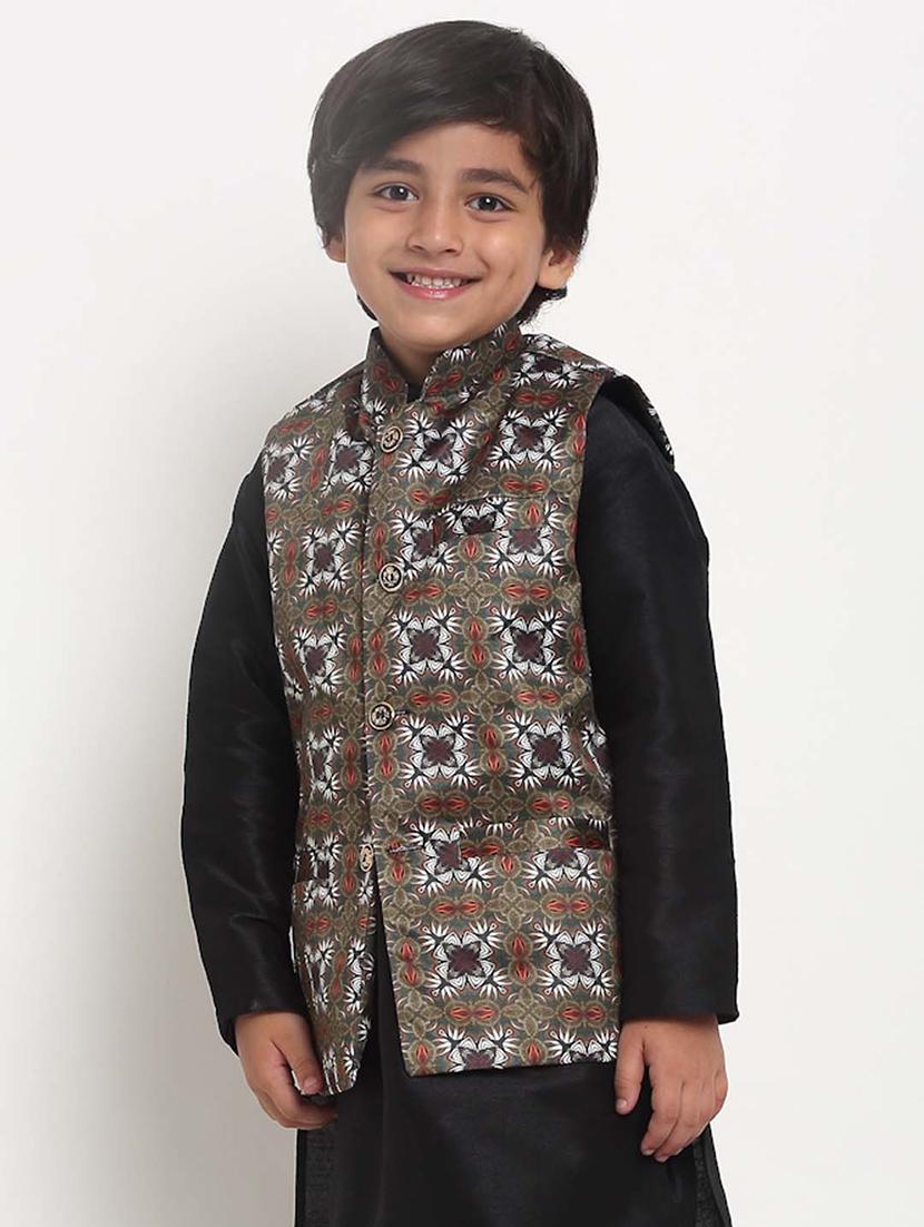 kids printed mandarin neck nehru jacket - 21621046 - Standard Image - 1