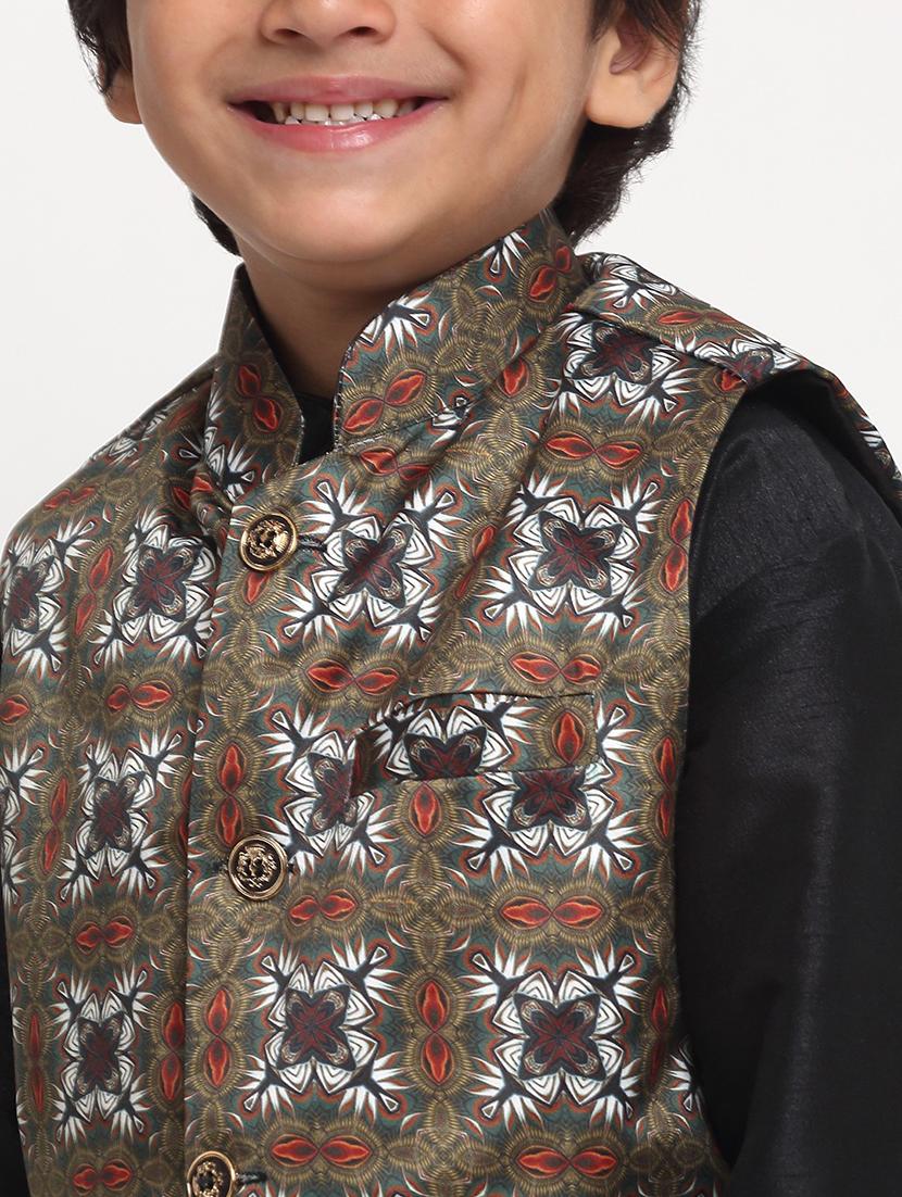 kids printed mandarin neck nehru jacket - 21621046 - Standard Image - 4
