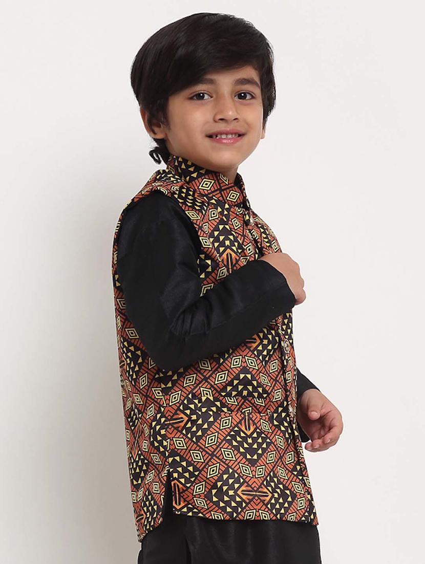 boys mandarin neck printed nehru jacket - 21621047 - Standard Image - 1