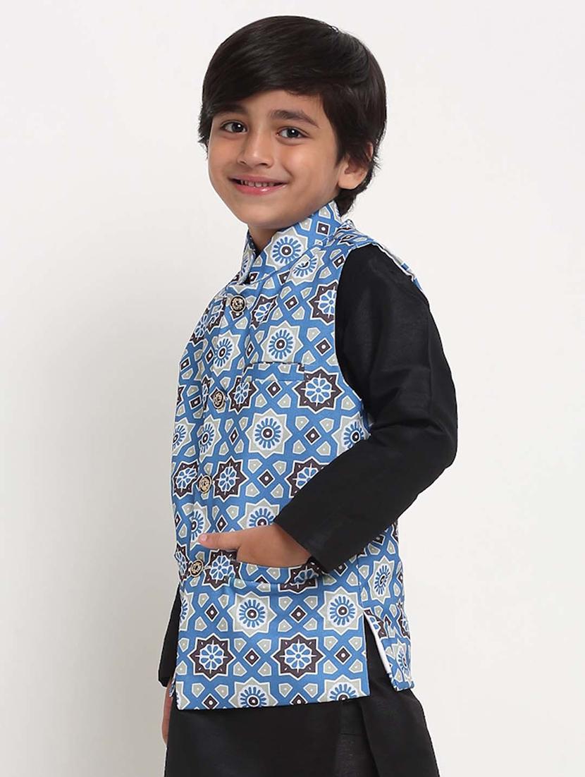 boys mandarin neck printed nehru jacket - 21621048 -  Standard Image - 1