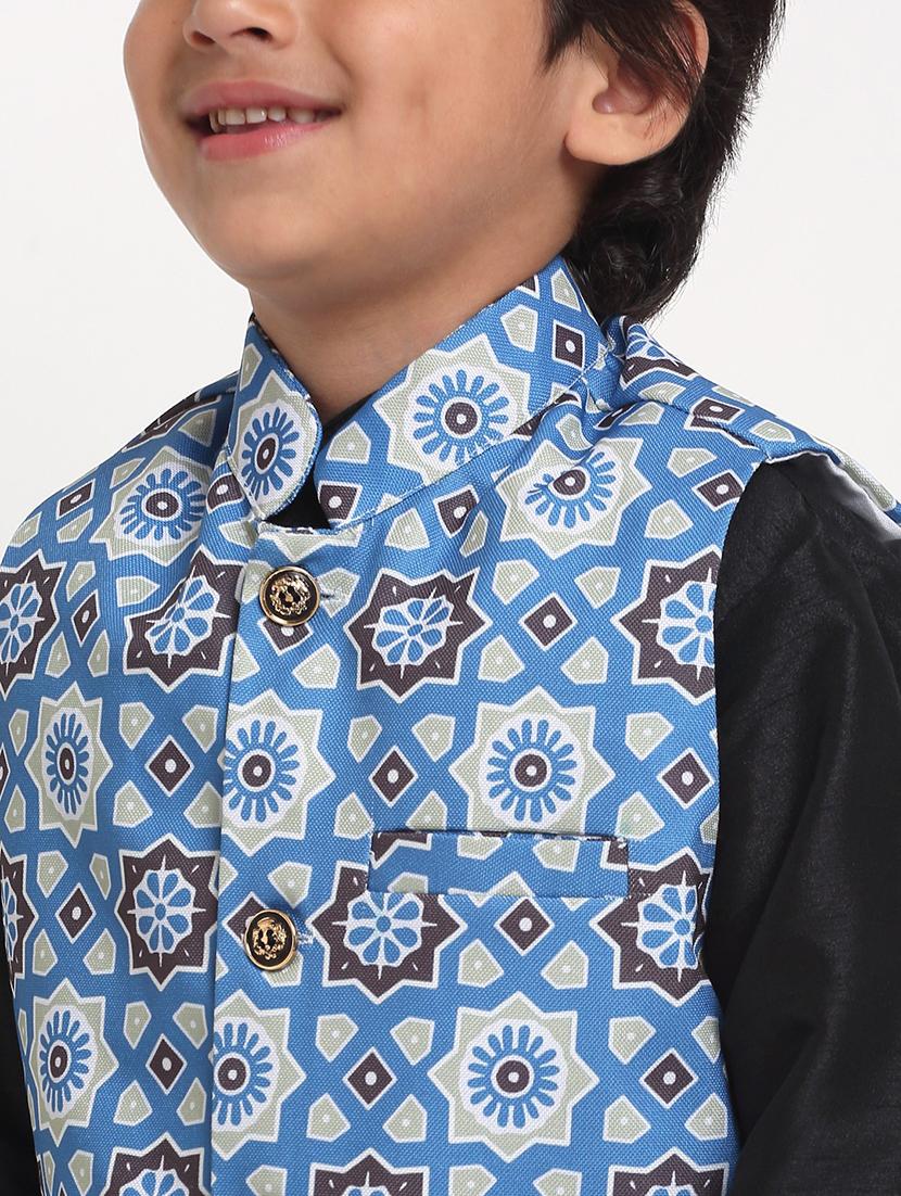 boys mandarin neck printed nehru jacket - 21621048 - Standard Image - 4