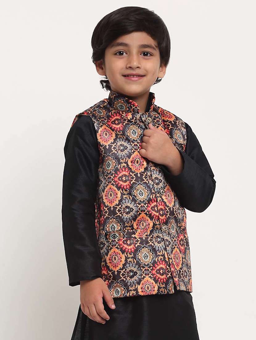 kids printed mandarin neck nehru jacket - 21621049 -  Standard Image - 1
