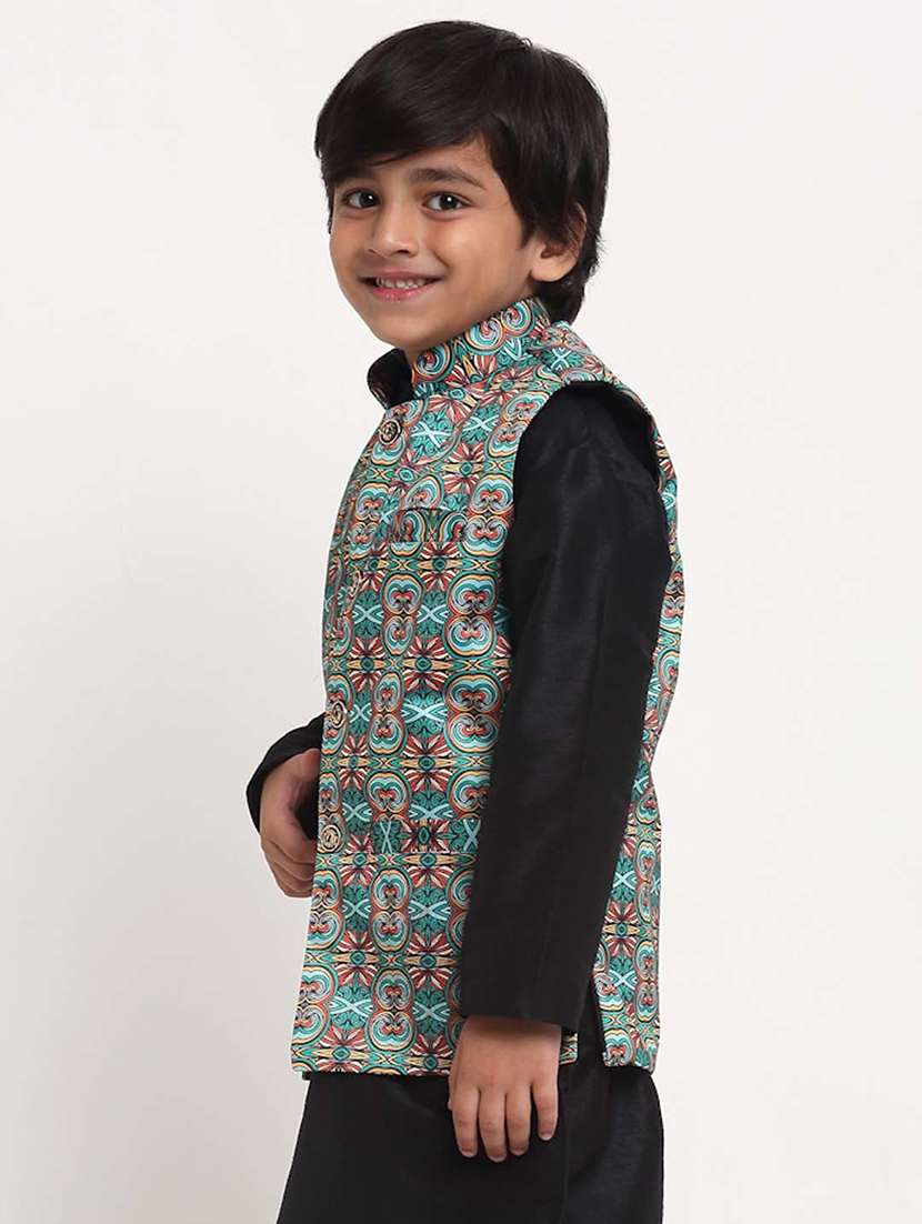 kids printed mandarin neck nehru jacket - 21621051 - Standard Image - 1