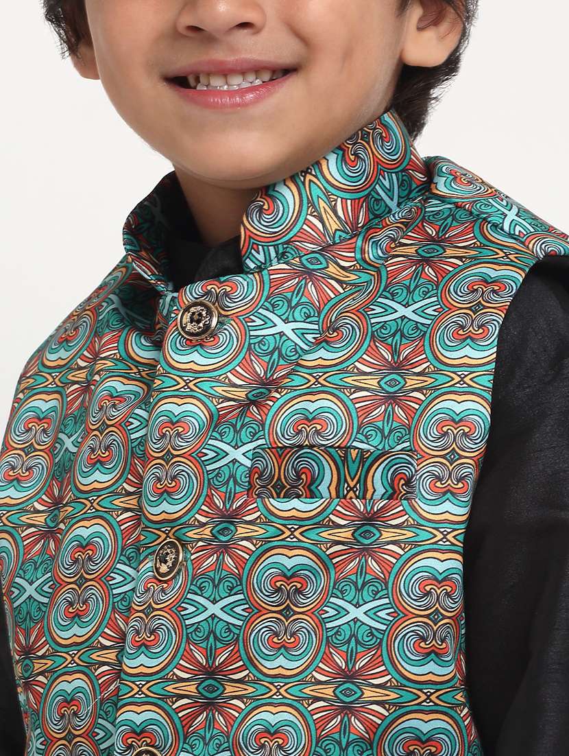 kids printed mandarin neck nehru jacket - 21621051 - Standard Image - 4