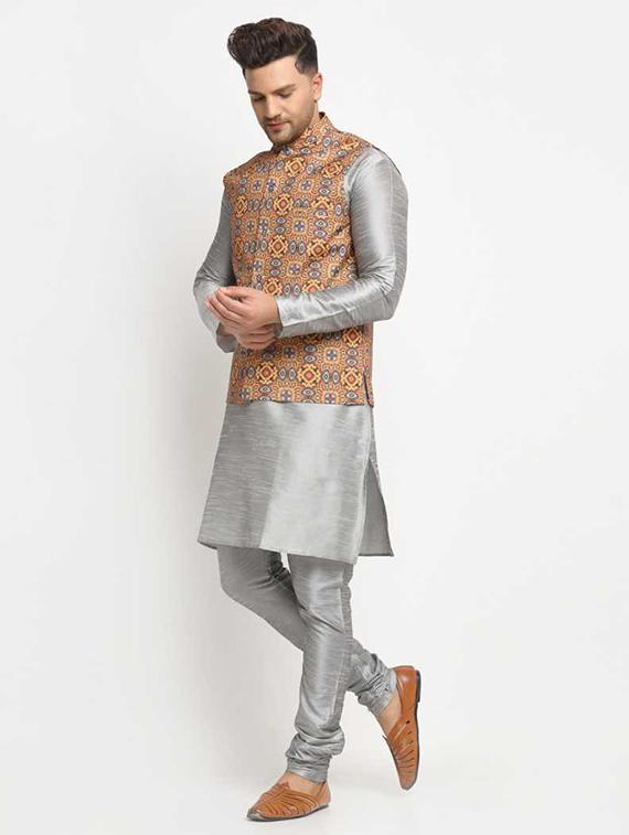 men kurta churidar with jacket ethnic wear set - 21621244 - Standard Image - 1