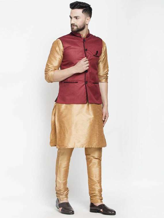 men kurta churidar with jacket ethnic wear set - 21621336 -  Standard Image - 1