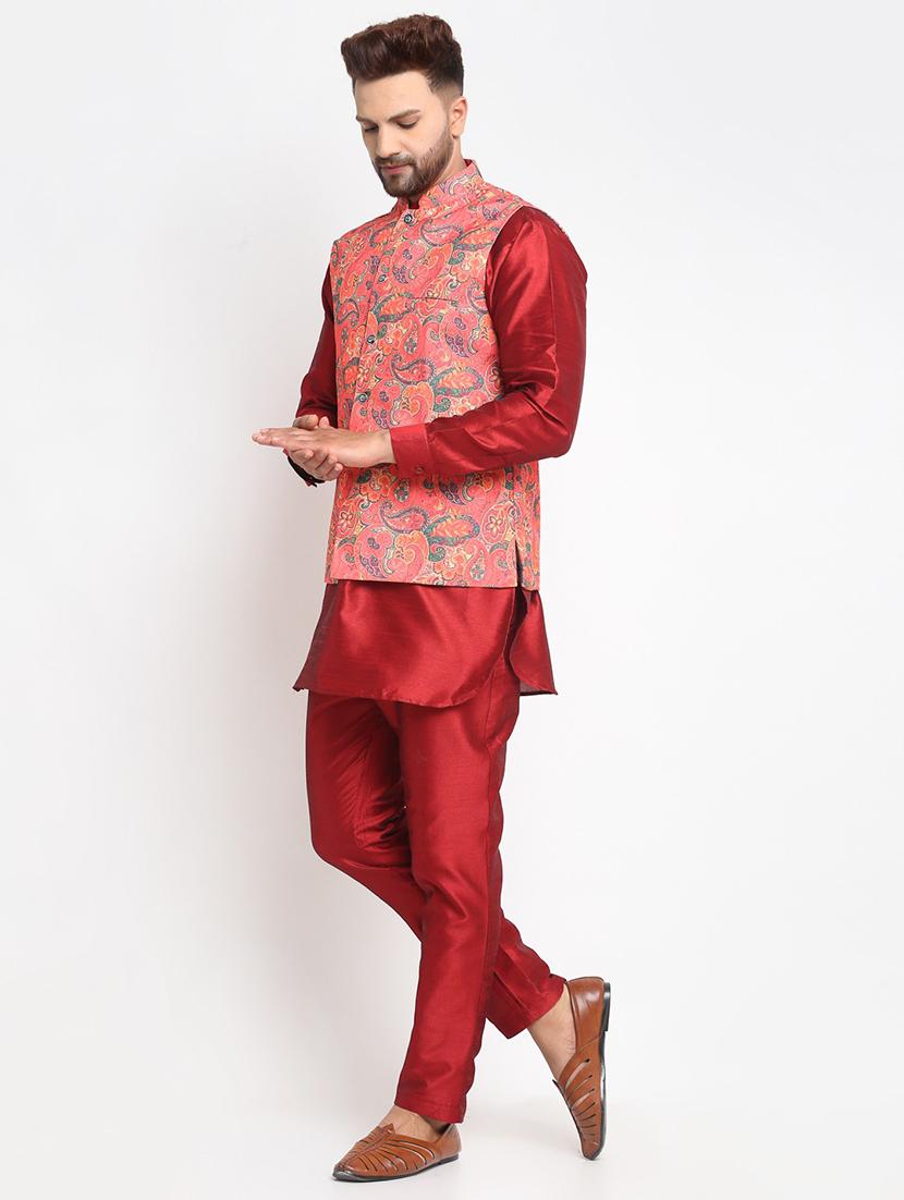 men kurta pyjama with jacket ethnic wear set - 21621385 - Standard Image - 1