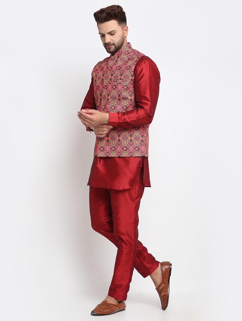 men kurta pyjama with jacket ethnic wear set - 21621387 -  Standard Image - 1