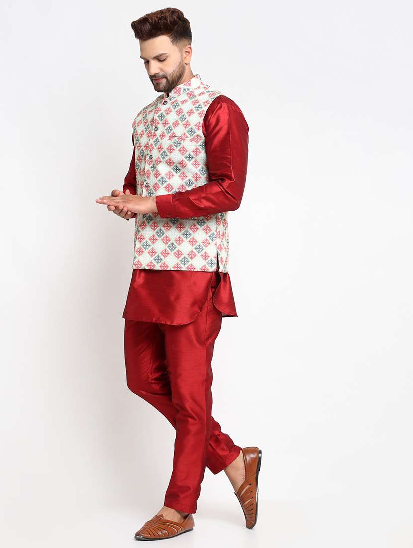 men kurta pyjama with jacket ethnic wear set - 21621388 - Standard Image - 1