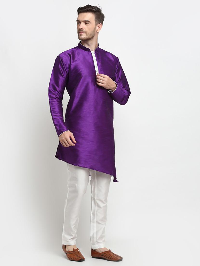 men solid asymmetric kurta pyjama ethnic wear set - 21621509 -  Standard Image - 1