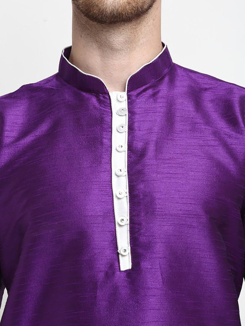 men solid asymmetric kurta pyjama ethnic wear set - 21621509 - Standard Image - 4