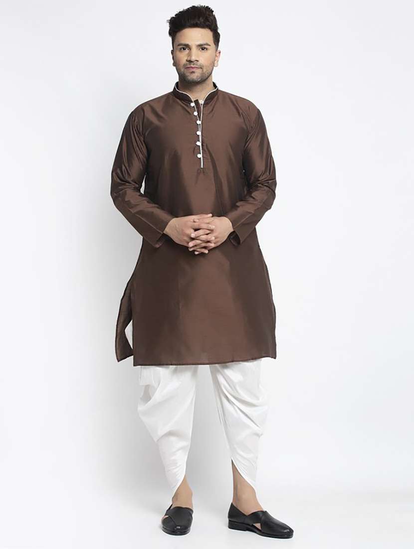 men solid dhoti kurta ethnic wear set - 21621514 - Zoom Image - 0