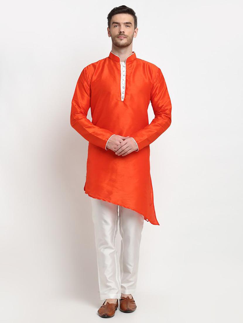 men solid asymmetric kurta pyjama ethnic wear set