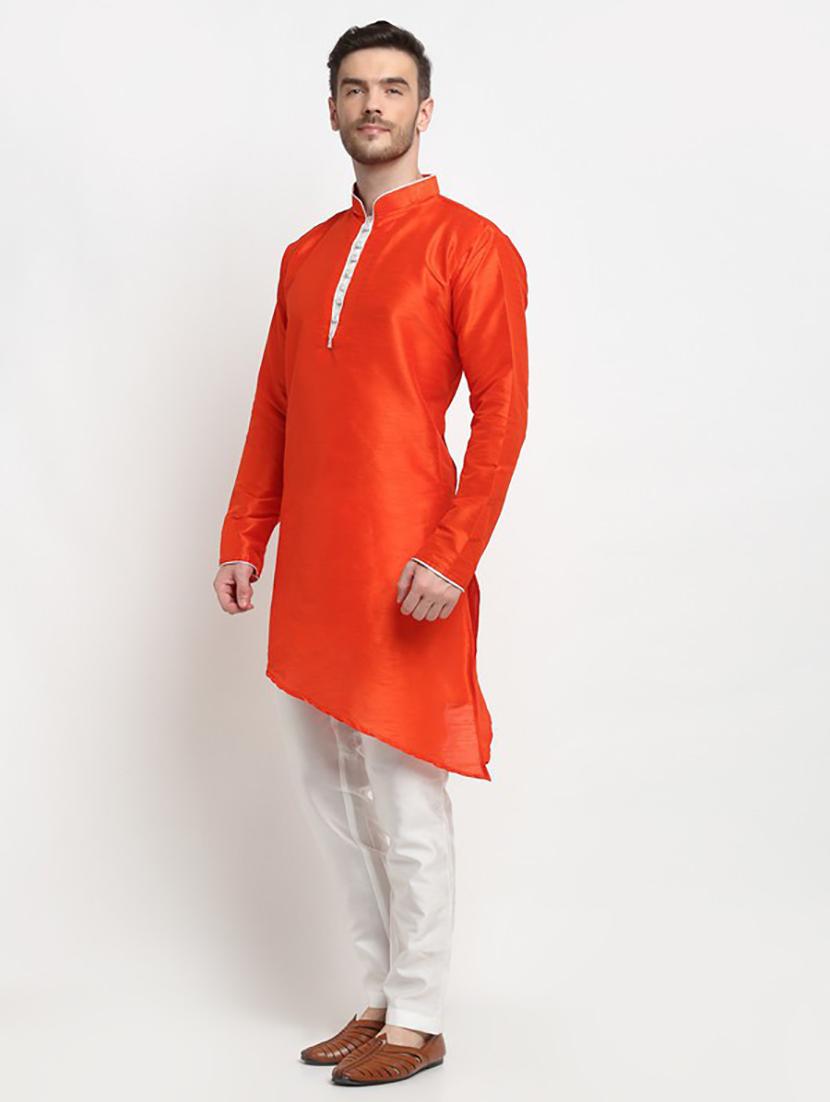 men solid asymmetric kurta pyjama ethnic wear set - 21621518 -  Standard Image - 1