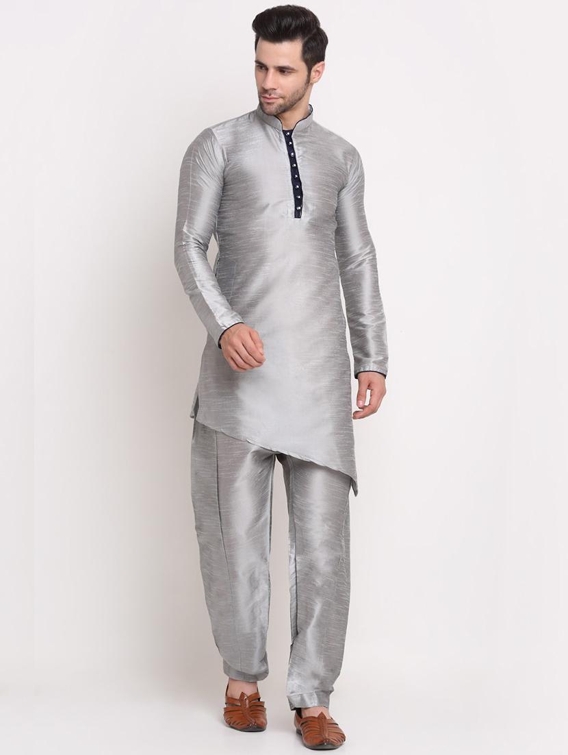 men solid asymmetri kurta with trousers ethnic wear set - 21621530 -  Standard Image - 1