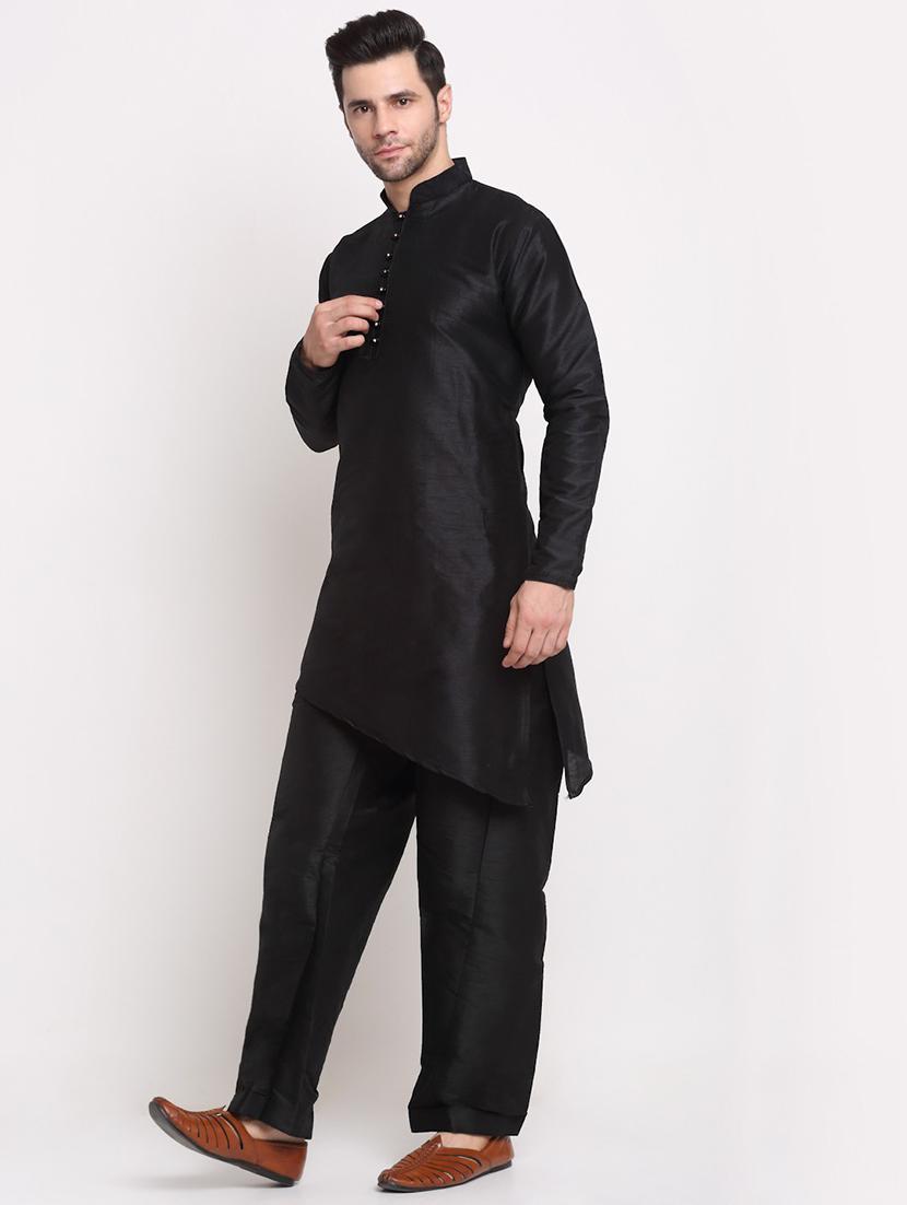 men solid asymmetri kurta with trousers ethnic wear set - 21621531 -  Standard Image - 1