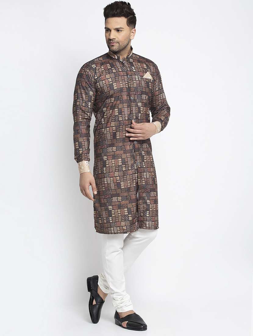 men printed kurta churidar ethnic wear set - 21621636 - Standard Image - 1