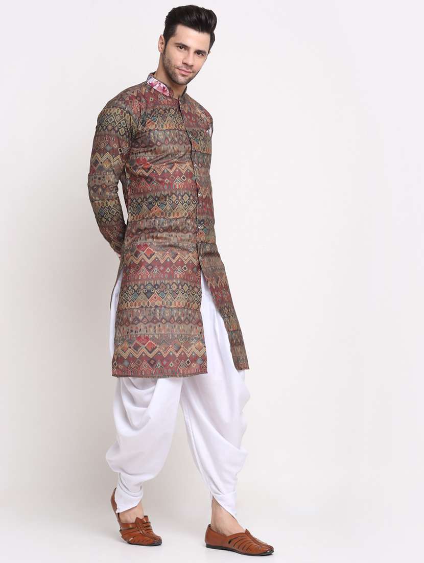 men solid dhoti kurta ethnic wear set - 21621651 - Standard Image - 1