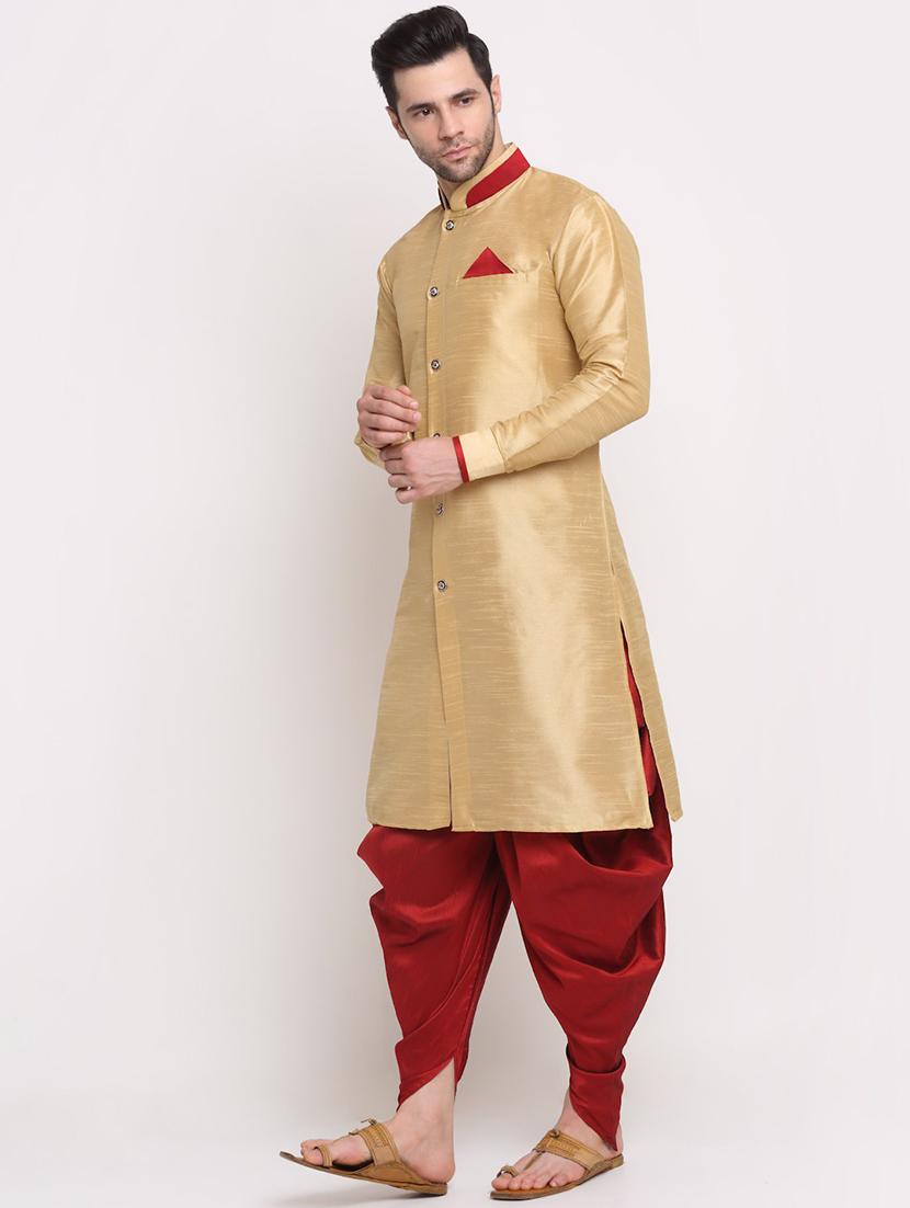 men solid dhoti kurta ethnic wear set - 21621661 - Standard Image - 1