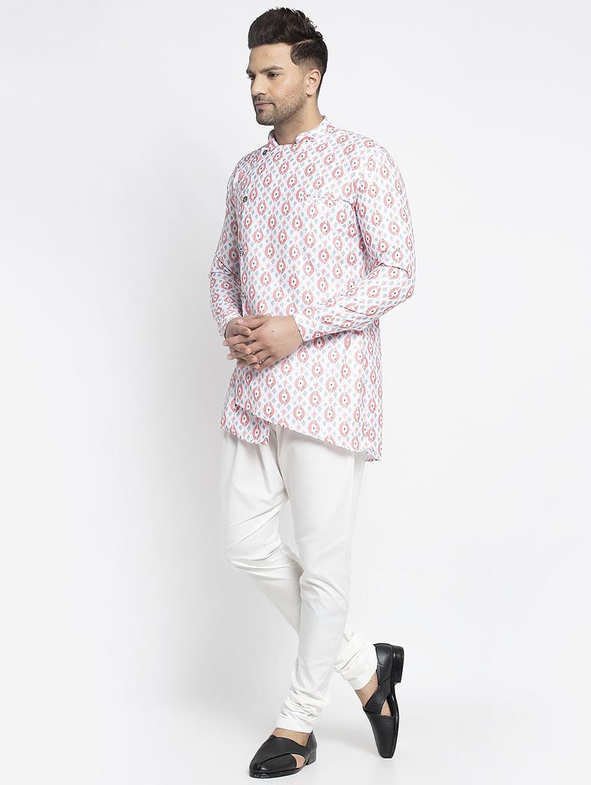 men printed asymmetric kurta churidar ethnic wear set - 21621721 - Standard Image - 1