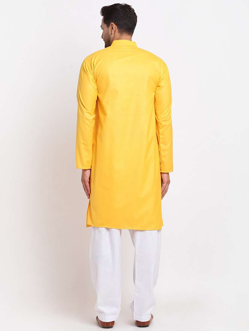 men solid mandarin neck long kurta set - 21621764 -  Standard Image - 1