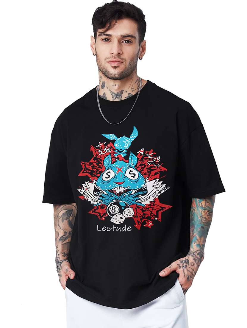 men round neck printed oversized t-shirt