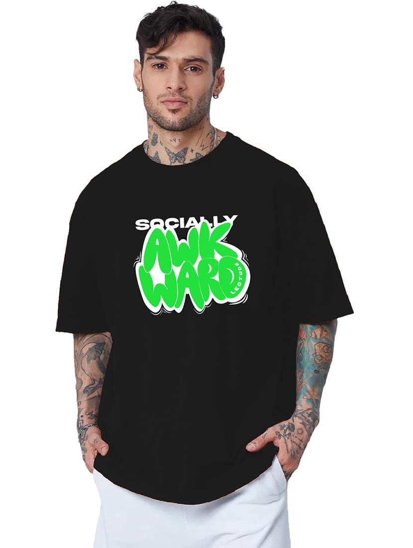 men round neck printed oversized t-shirt