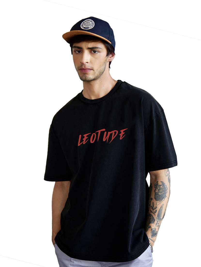 men round neck printed oversized t-shirt
