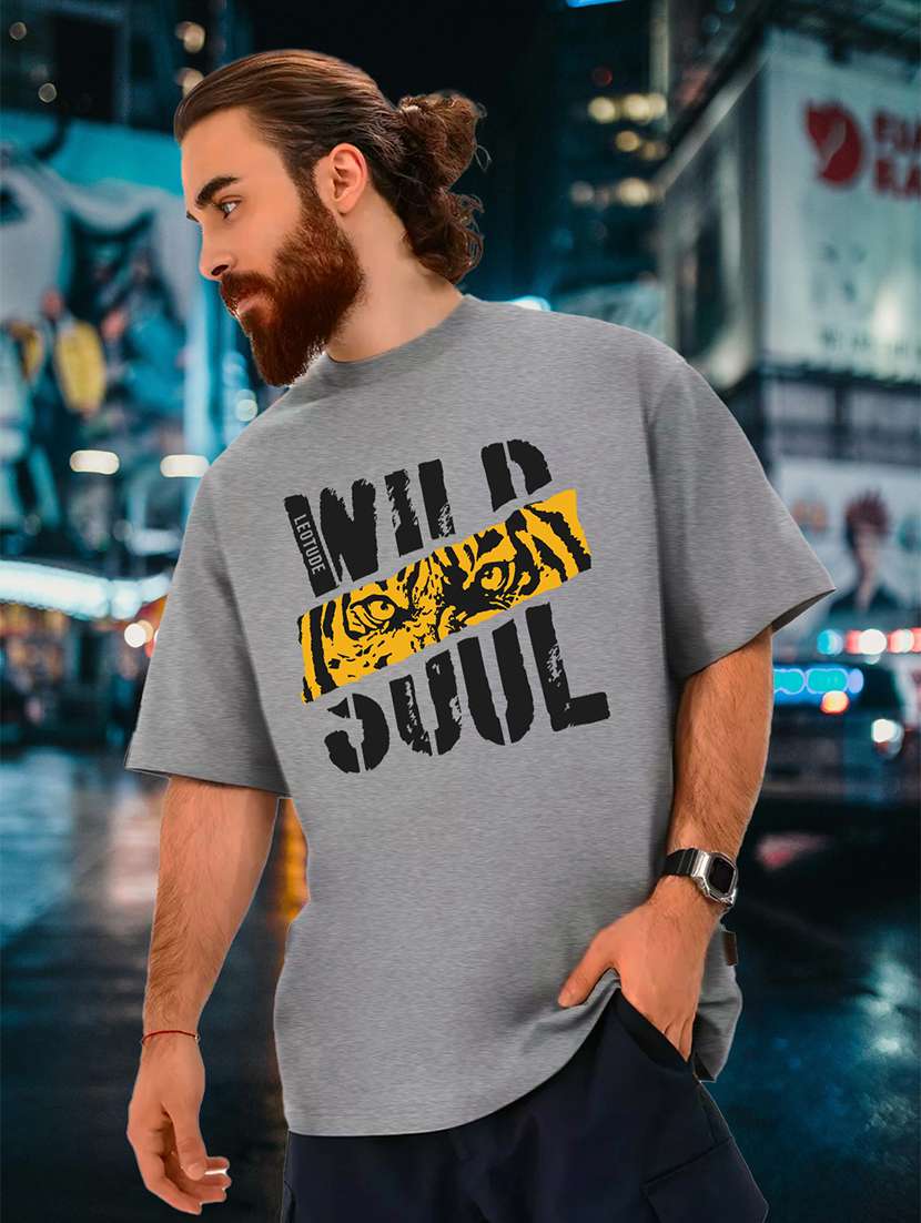 men round neck printed oversized t-shirt