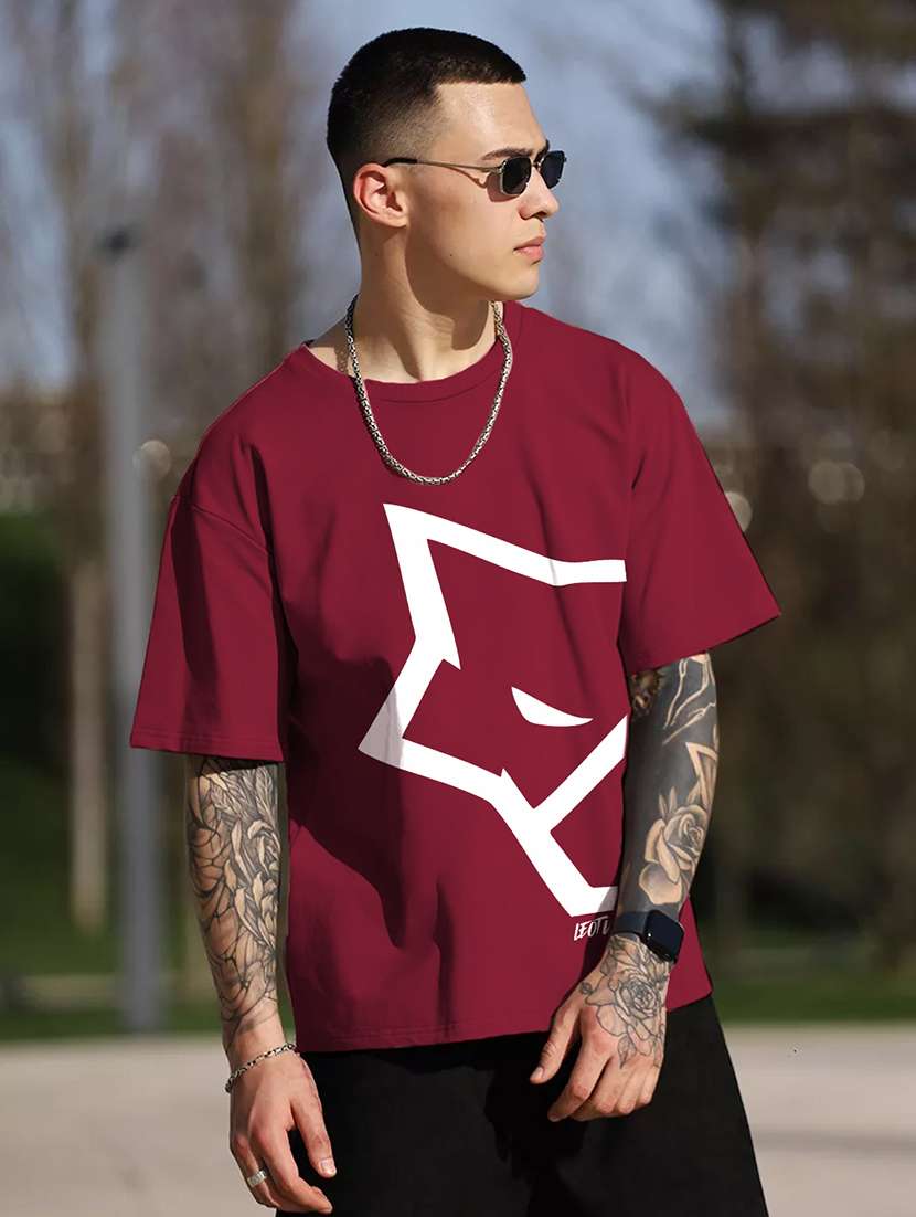 men round neck printed oversized t-shirt