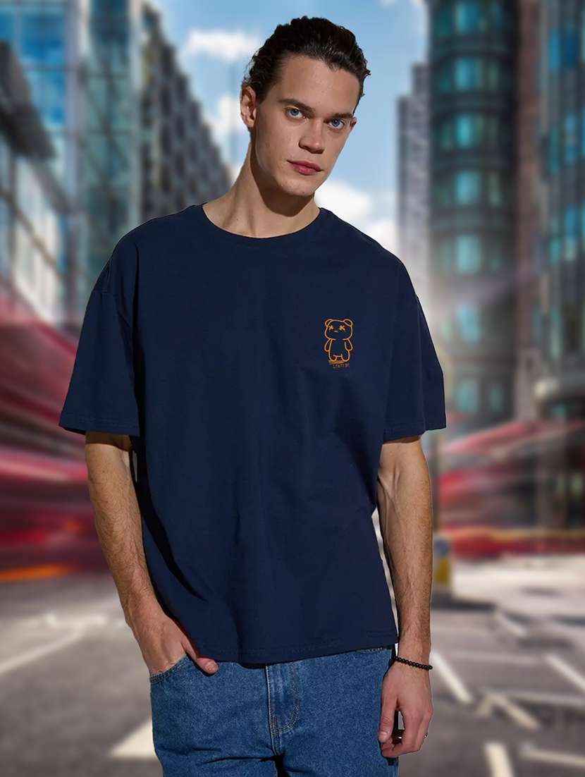 men round neck printed oversized t-shirt