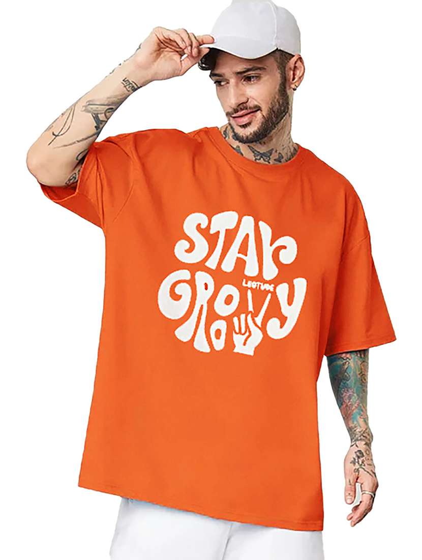 men round neck printed oversized t-shirt