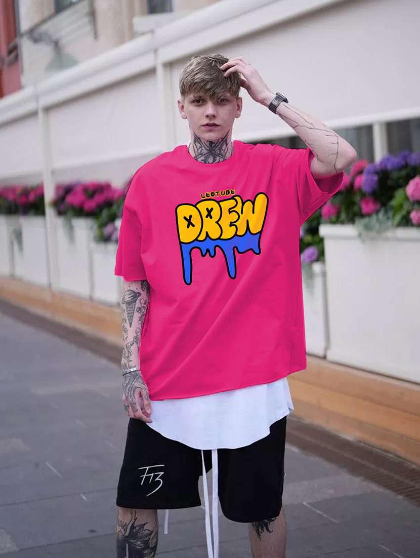 men round neck printed oversized t-shirt