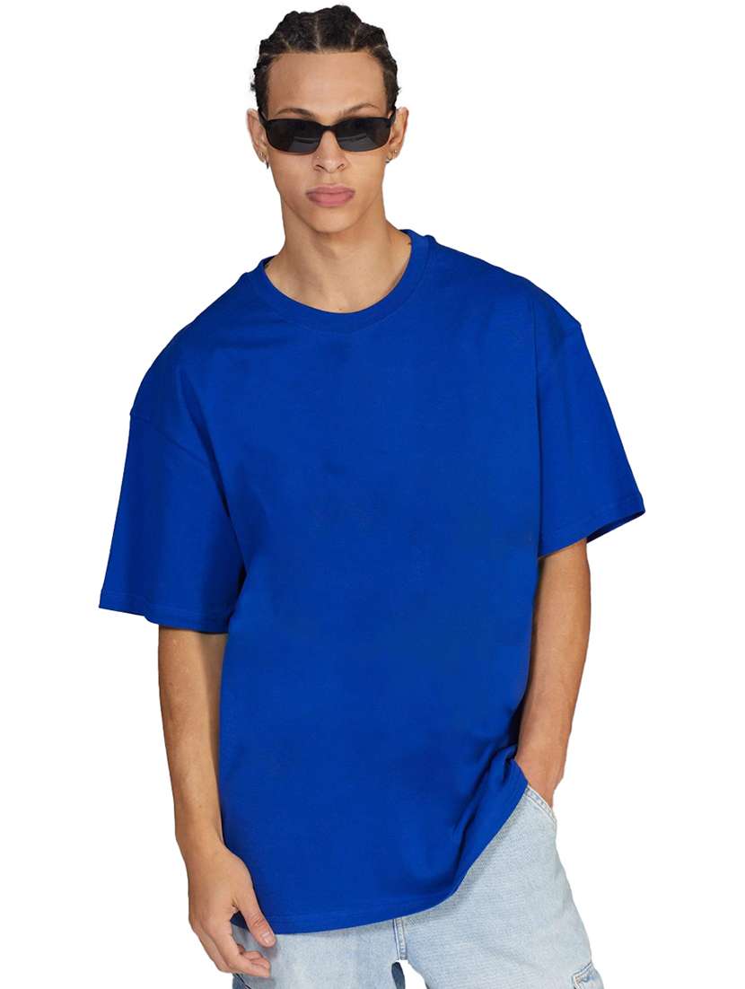 men round neck solid oversized t-shirt