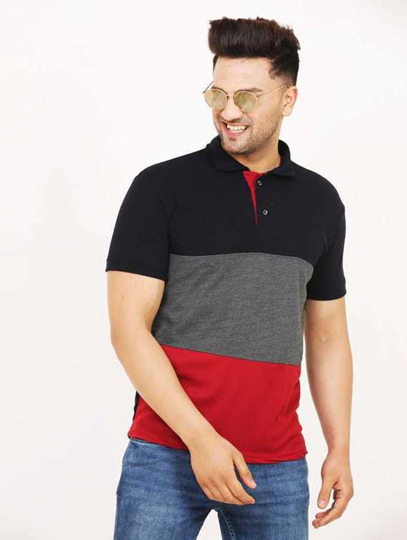 men regular fit color block polo t-shirt